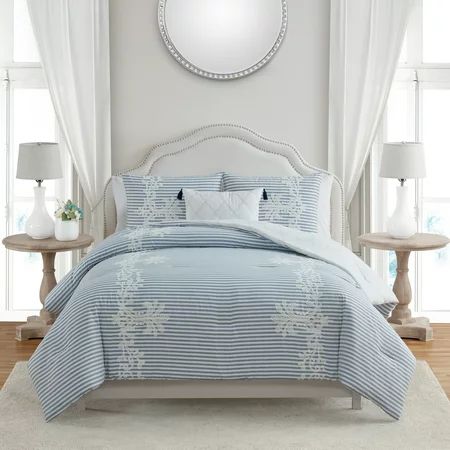 My Texas House Avery Cationic 4-Piece Blue Striped Comforter Set King | Walmart (US)