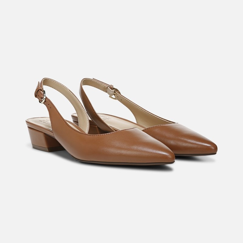 Naturalizer Banks Pointed Toe Flat Classic Pumps, English Tea Leather, 6.0M Toe, Block Heels | Naturalizer