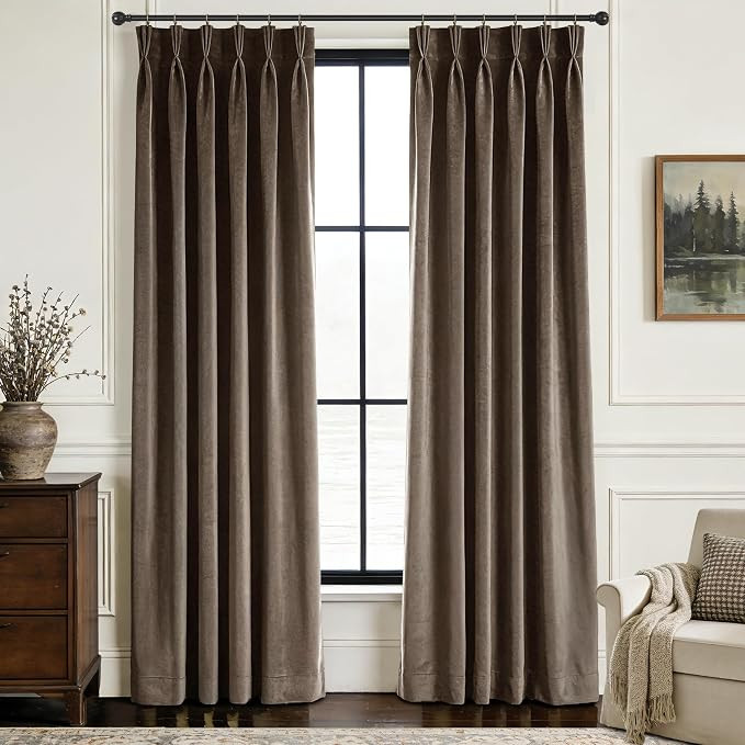 Pinch Pleated Brown Velvet Curtains for Living Room Modern Elegant Plush Velvet Luxury Fabric Roo... | Amazon (US)