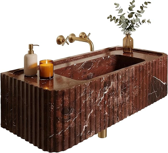 Rosso Levanto Marble Sink, Hand-Carved Floating Stone Sink, Custom Size Vessel Sink, Wall-Mounted... | Amazon (US)