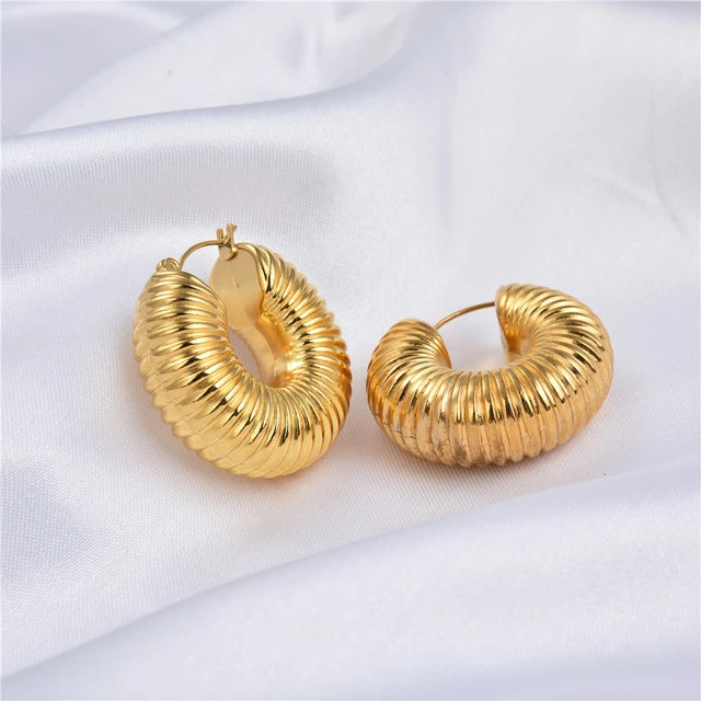 Lastest Stylish 18K Gold Plated Stainless Steel Hoop Earrings For Women Unique Snail Shell Hollow... | AliExpress (US)