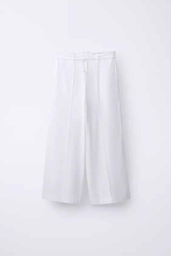 WIDE LEG LINEN DRAWSTRING PANTS | Zara US