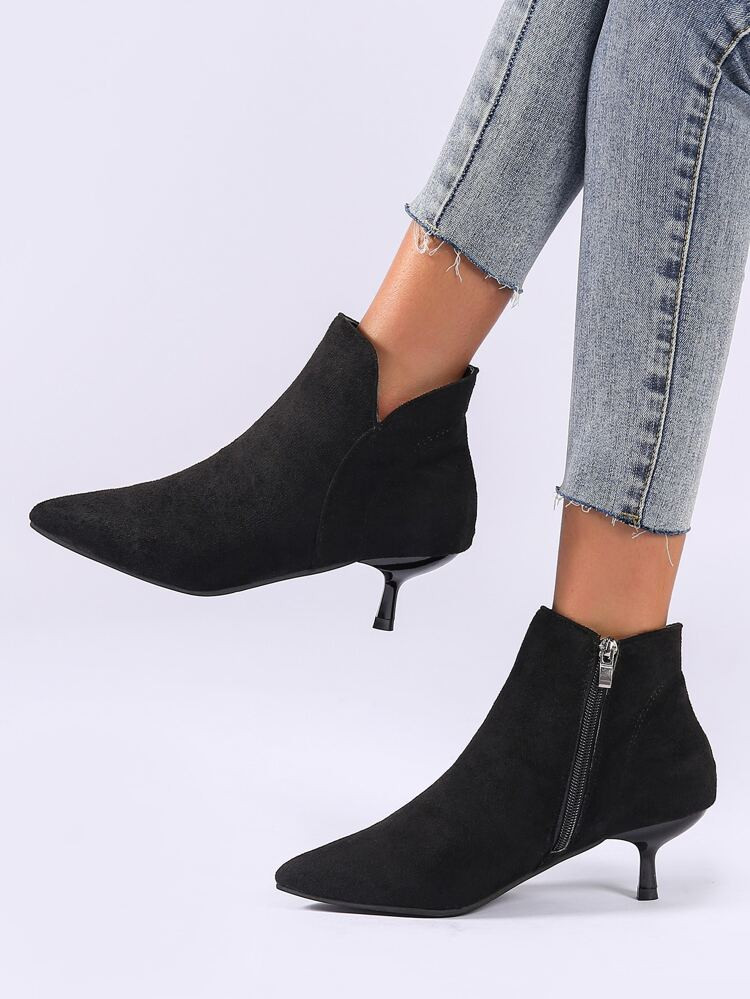 Side Zip Kitten Heeled Booties | SHEIN