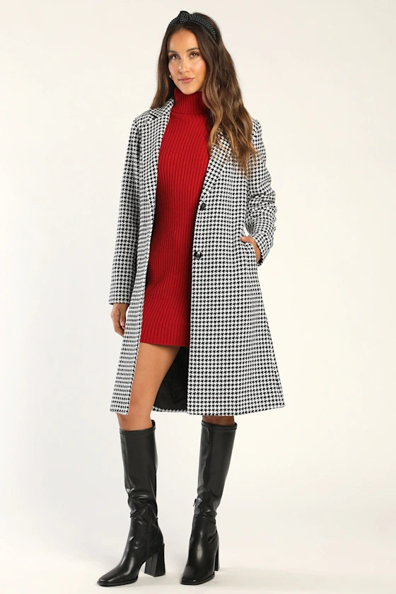 Here For The Season Black and White Houndstooth Coat | Lulus (US)