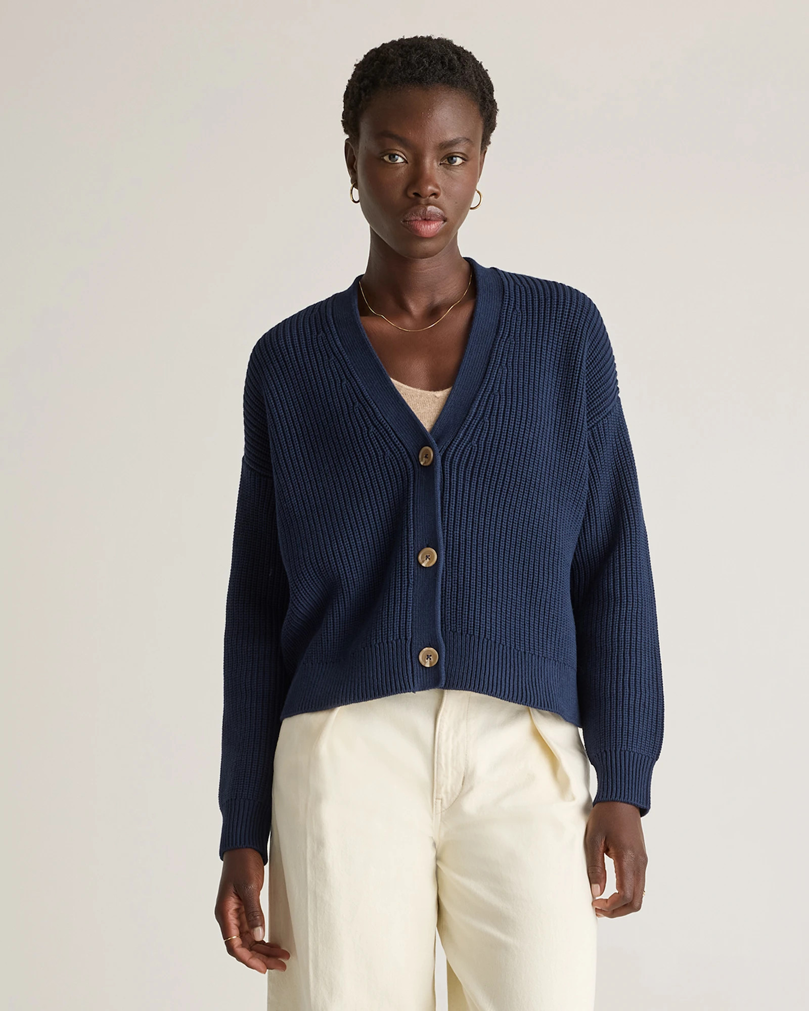 Quince | Women's Fisherman Boxy Cropped Cardigan Sweater in Camel, Size Small, Organic Cotton | Quince