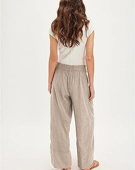 Linen Pants for Women Cotton Baggy Boho Casual Palazzo Pants Wide Leg Long Lounge Trousers with P... | Amazon (US)