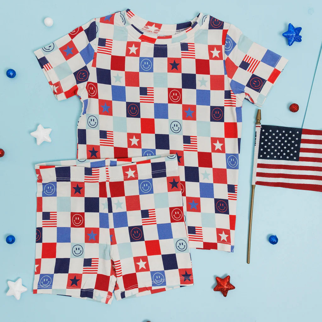 HOME OF THE FREE CHECKERS DREAM SHORT SET | Dream Big Little Co.
