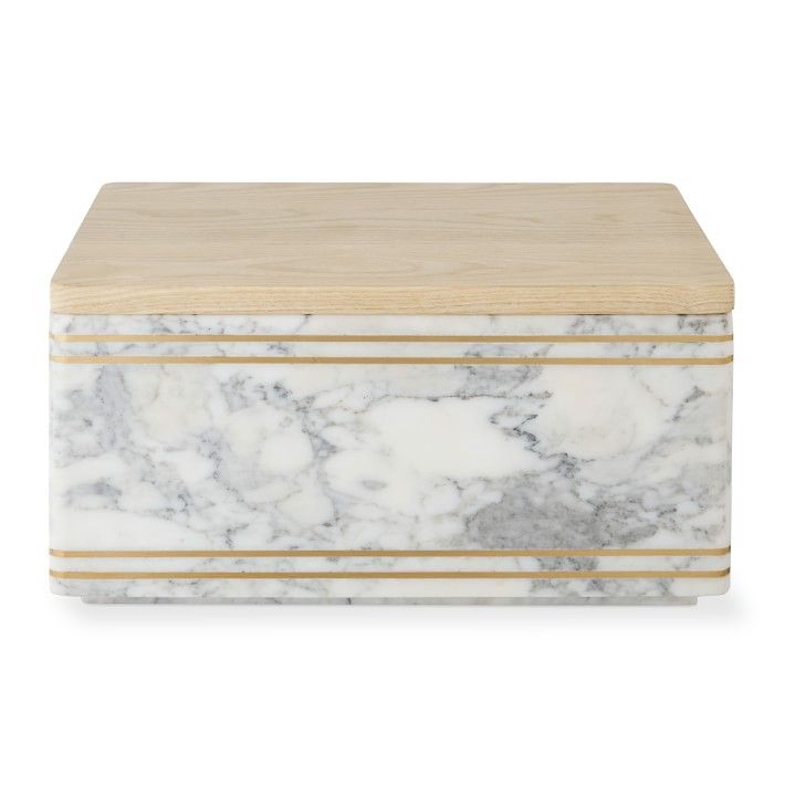 Williams Sonoma Arabescato Marble with Brass Inlay Bread Box | Williams-Sonoma