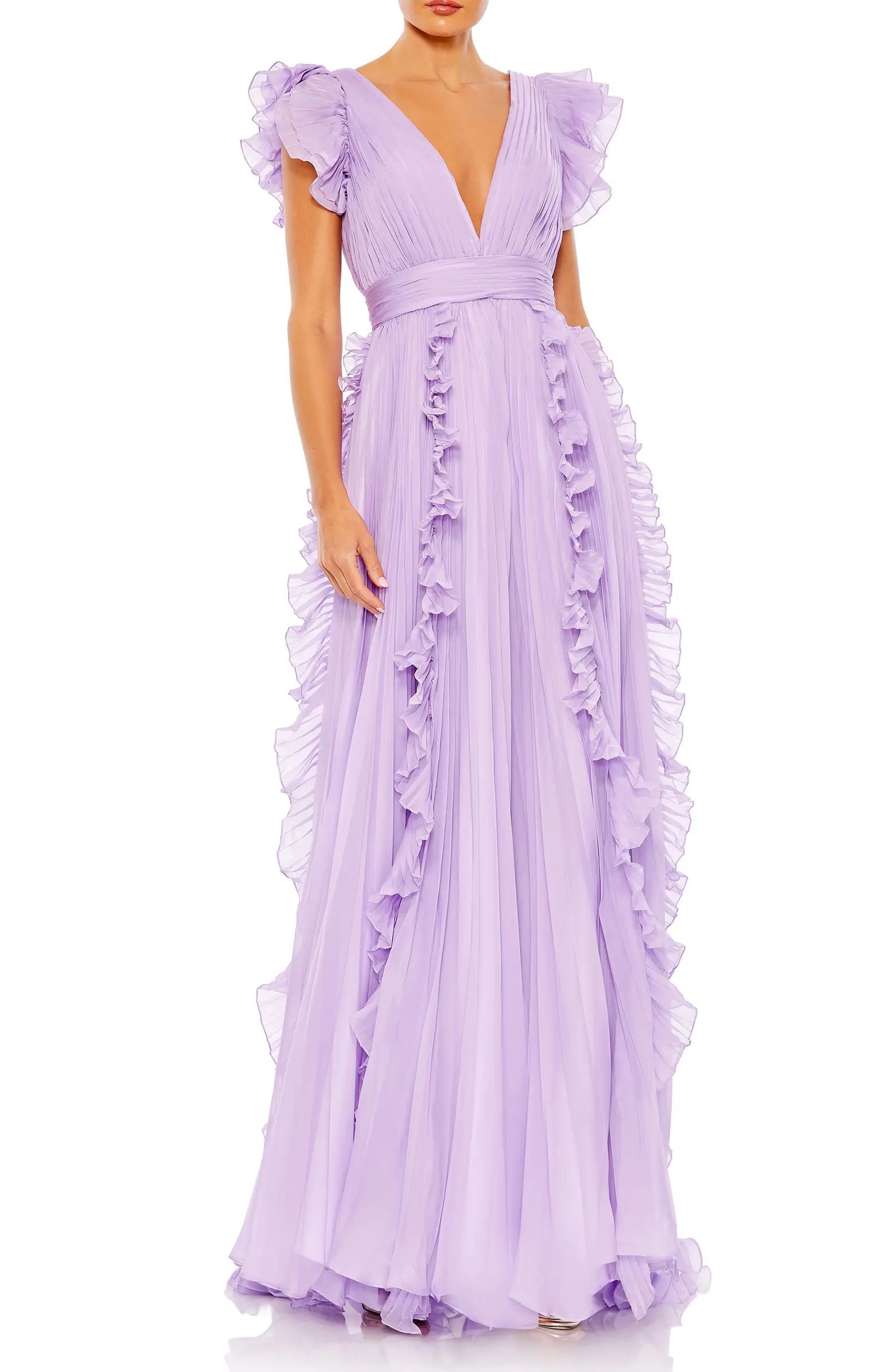 Pleated Ruffle Cap Sleeve Chiffon Gown | Nordstrom