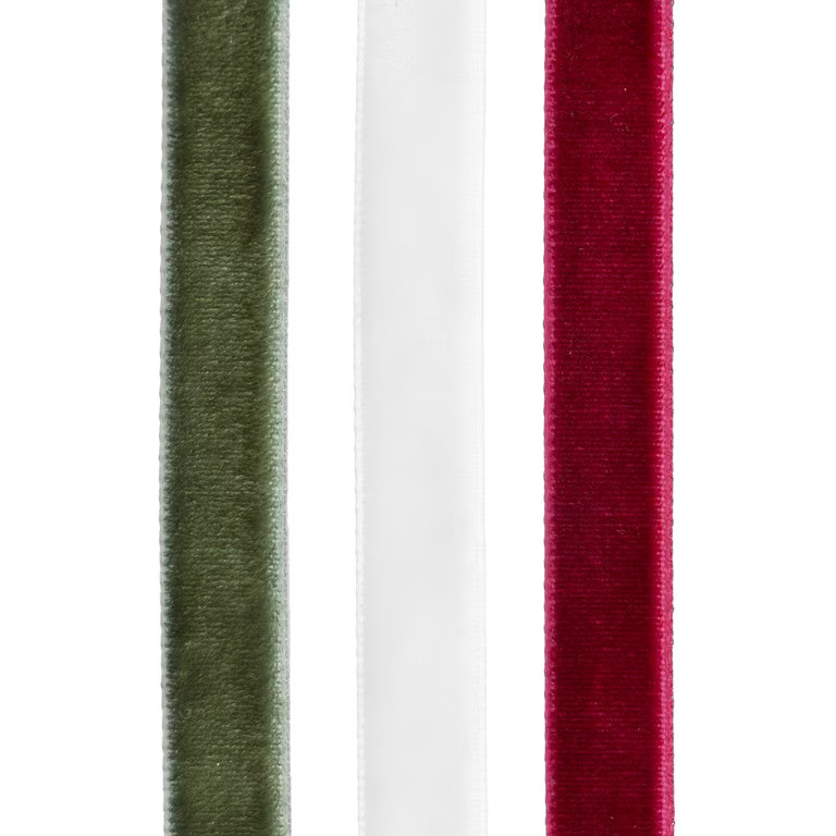 My Texas House Green/Ivory/Burgundy Velvet Christmas Ribbon, 12', 3 Pack | Walmart (US)