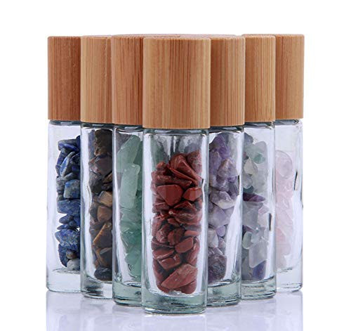10ml Roll On Bottle For Essential Oils,10 Pack Clear Glass Roller Bottles With Natural Crystal Gemstone Roller Balls Top,Bamboo Lid,Thick Glass Essential Oil Bottles-Healing Crystal Chips Inside | Amazon (US)