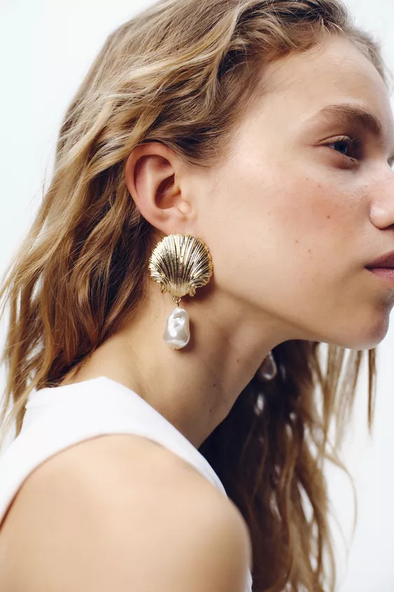 FAUX PEARL AND SEASHELL EARRINGS | Zara UK