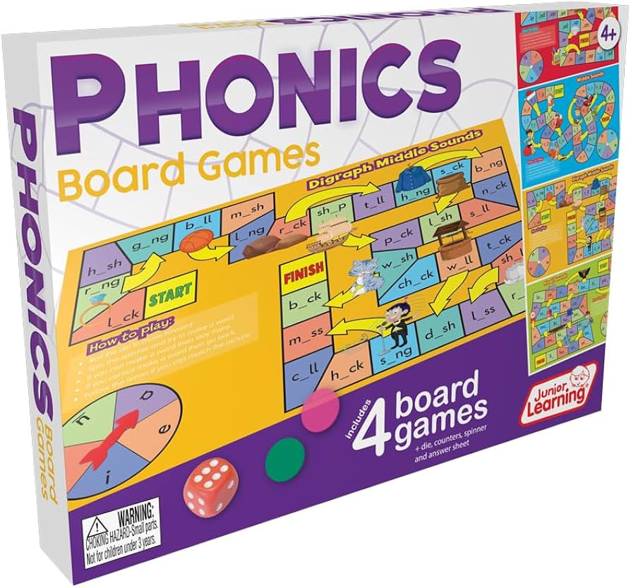 Junior Learning Phonics Board Games Set, 6 Counters, Ages 4-5, Language Skills, Pre K-K, Medium | Amazon (US)