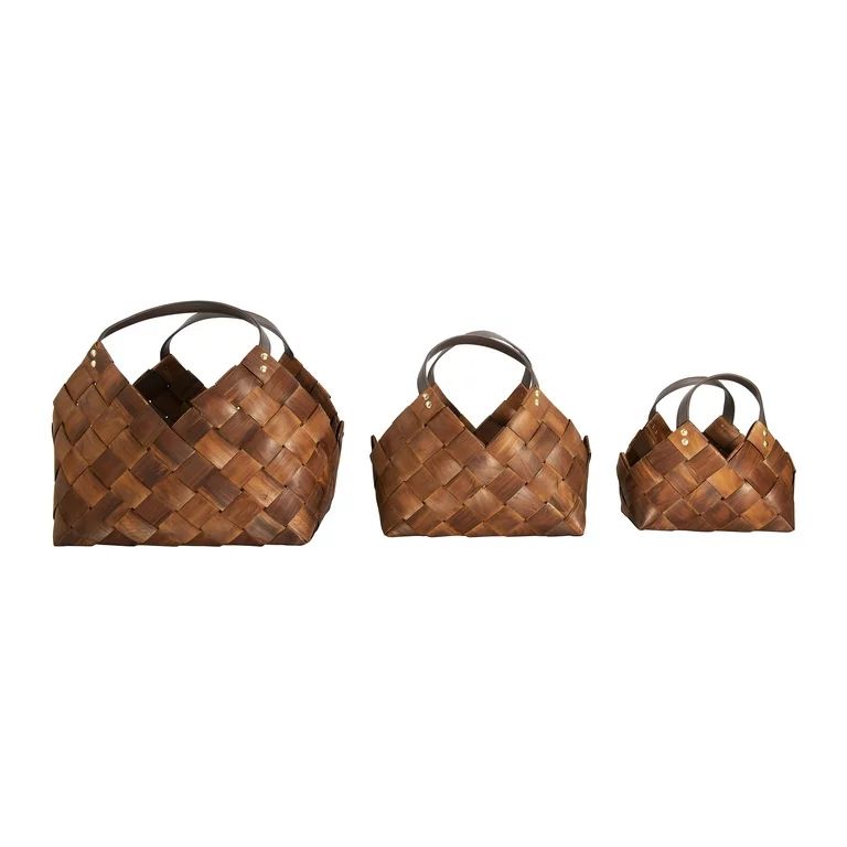 Creative Co-Op Brown Woven Seagrass Baskets with Leather Handles - Set of 3 | Walmart (US)