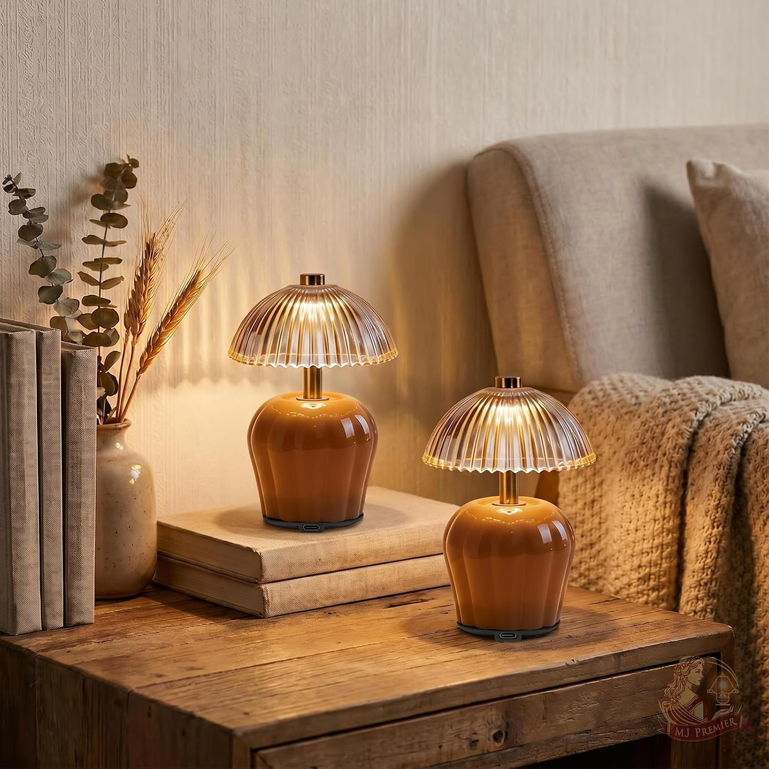 MJ PREMIER Rechargeable Table Lamp, Small Cordless Lamp with Timer, Brown*2 | Amazon (US)