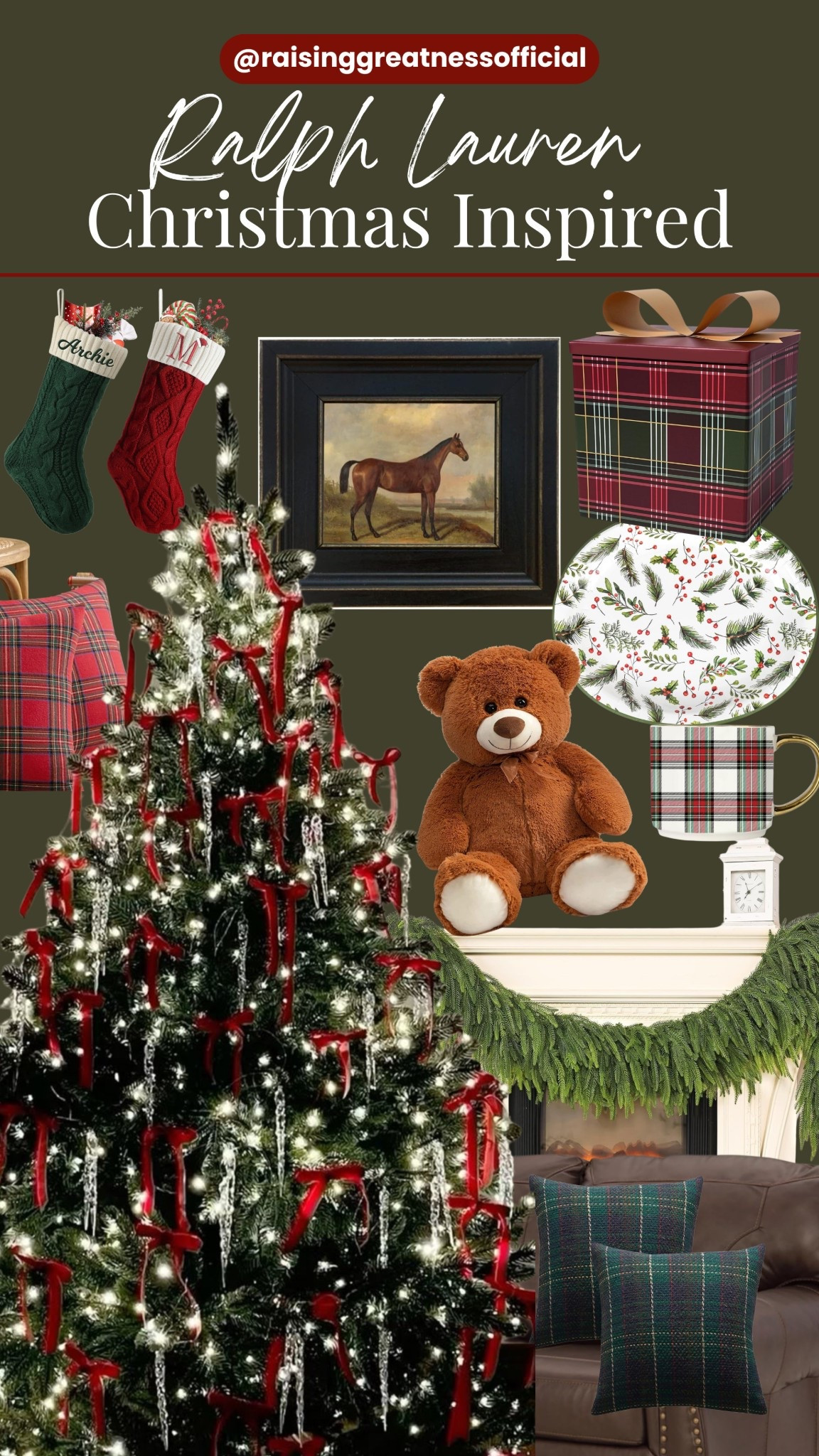 ✨ Bring timeless elegance to your holiday home with this Ralph Lauren–inspired Christmas look! Think classic plaid prints, cozy textures, and warm traditional touches that make your space feel like a winter retreat. From tartan pillows and stockings to rustic garlands and twinkling tree lights, this cozy, polished style is perfect for anyone who loves that luxurious yet inviting Christmas aesthetic.

🎄 Save this post for your holiday decorating inspiration and shop the look on Amazon to recreate this Ralph Lauren–inspired Christmas at home!

#ralphlaurenchristmas #christmasdecorinspo #holidayhomedecor #christmasaesthetic #plaidchristmas #cozychristmasdecor #classicchristmas #christmasinteriors #holidayhomeinspo #raisinggreatnessofficial

#LTKGiftGuide #LTKHome #LTKHoliday