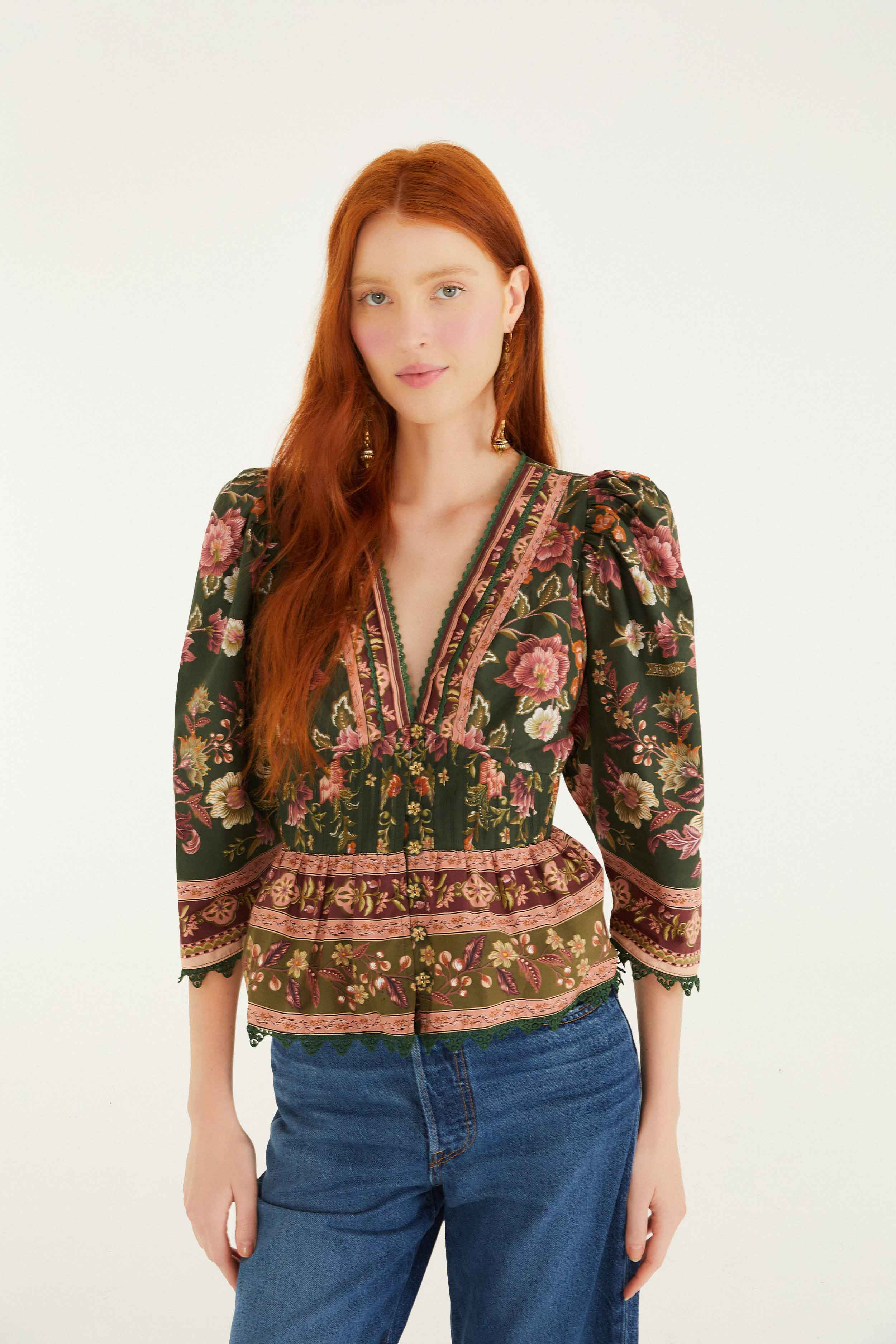 Green Flowering Garden Tree Blouse | FARM Rio | FarmRio (US)