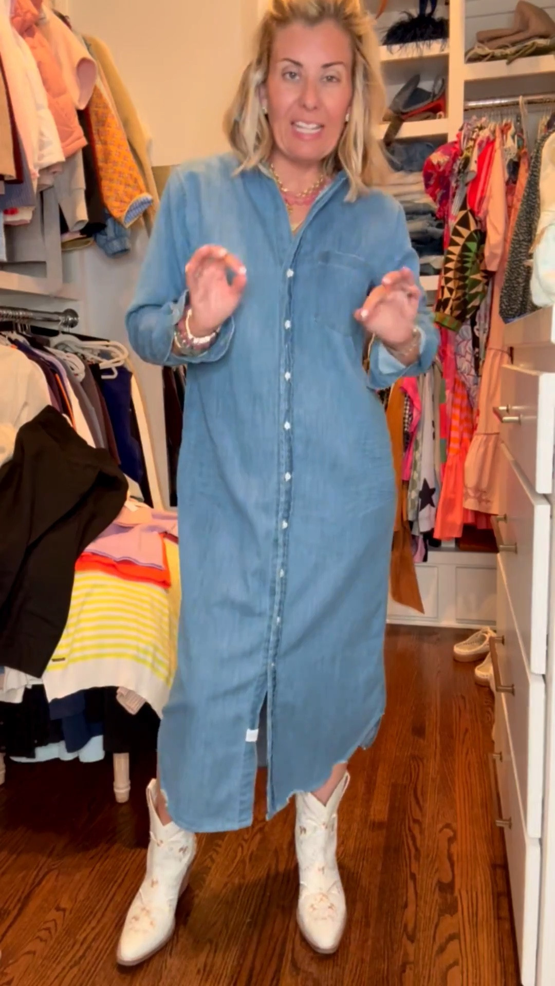 Another must have…..DENIM DRESS! Y’all lose your minds when I wear this dress!! I know it’s a splurge, but I’m telling you it’s worth every penny. The amount of times I have worn this dress and like I always say price per wear. It’s one of those closet keepers that I will have forever. I wear xs. 

#LTKOver40 #LTKmomlife #LTKdayinmylife