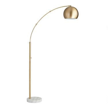 Brass Arc and White Marble Hayden Floor Lamp | World Market
