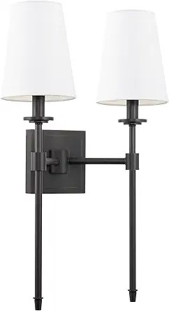 Kira Home Torche 20" 2-Light Wall Sconce/Wall Light + Linen Shades, Oil-Rubbed Bronze Finish | Amazon (US)