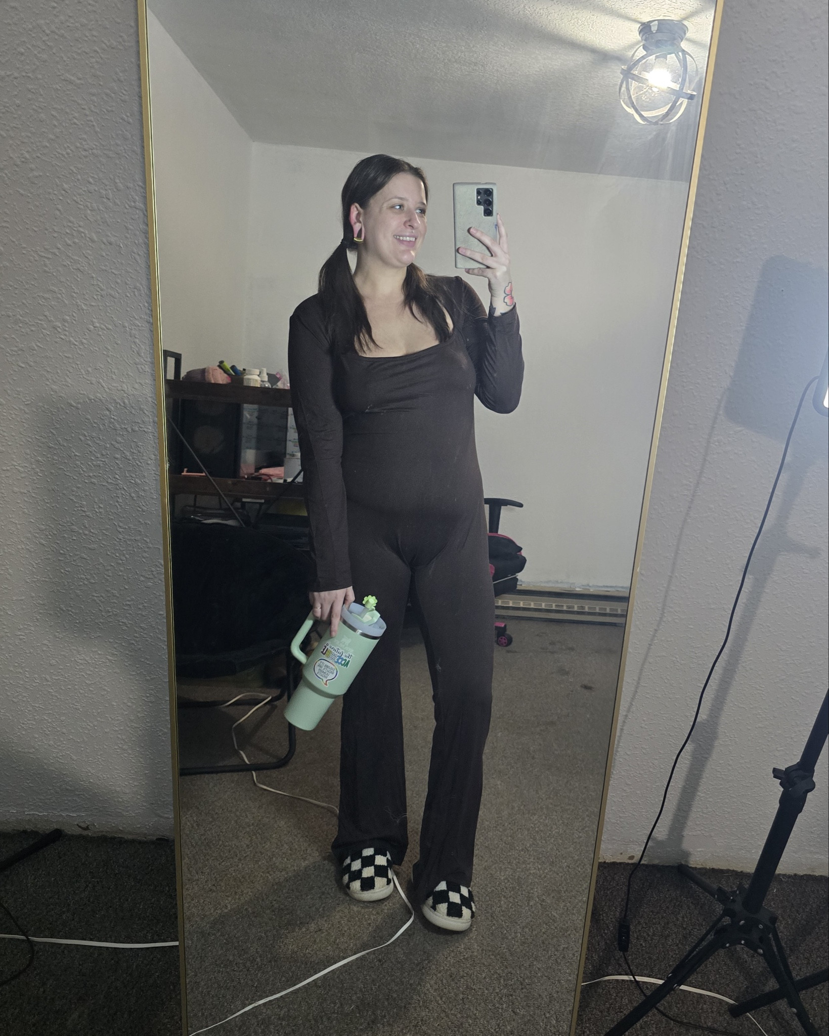 I got this brown one piece jump suit from Walmart and when I pulled it out of the package I was scared because it looked super weird lmao. But once I got it on it is very comfy, def wearing for pajamas tonight lol 

#LTKStyleTip #LTKSeasonal #LTKFindsUnder50