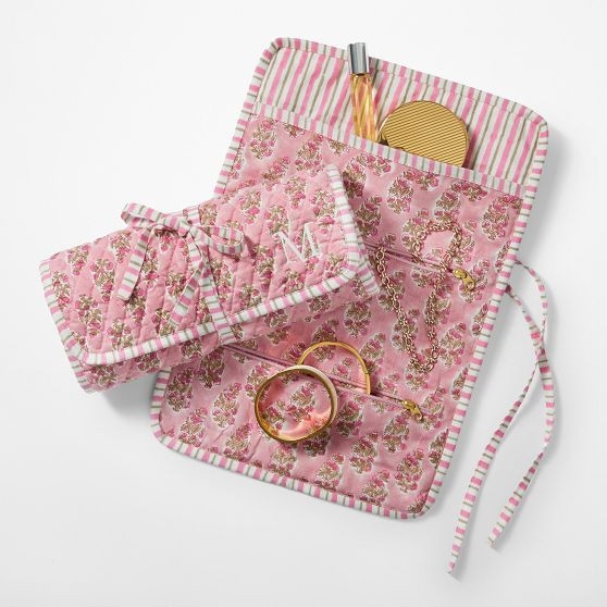 Block Print Quilted Travel Jewelry Roll Up | Mark and Graham