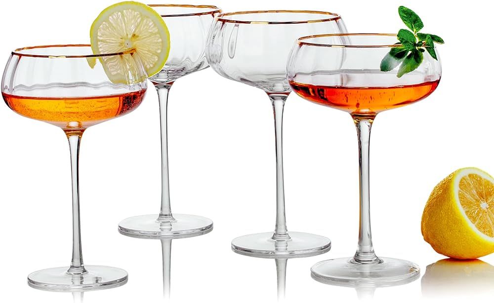 Lysenn Vintage Coupe Glasses Set of 4 - Hand Blown Gold Rim Martini Glasses - for Your Next Cockt... | Amazon (US)