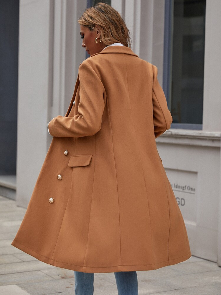 Double Breasted Lapel Neck Overcoat | SHEIN