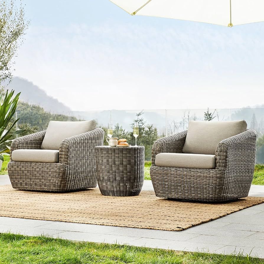 CHITA 3 Pieces Patio Wicker Furniture Set, Outdoor Rattan Bistro Set with 2 Pieces Swivel Chairs,... | Amazon (US)