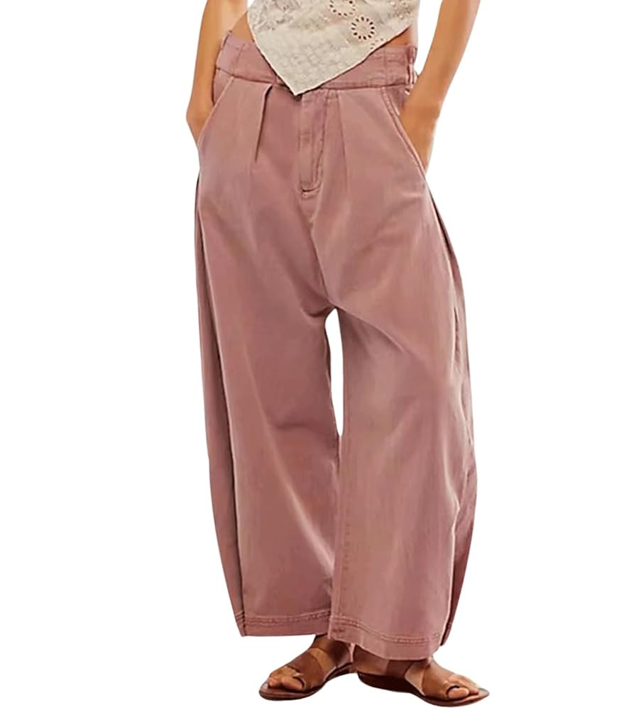 CHARTOU Women's Baggy Barrel Pant Wide Leg Horseshoe Ankle Jeans Mid Rise Harem Y2K Denim Pants w... | Amazon (US)