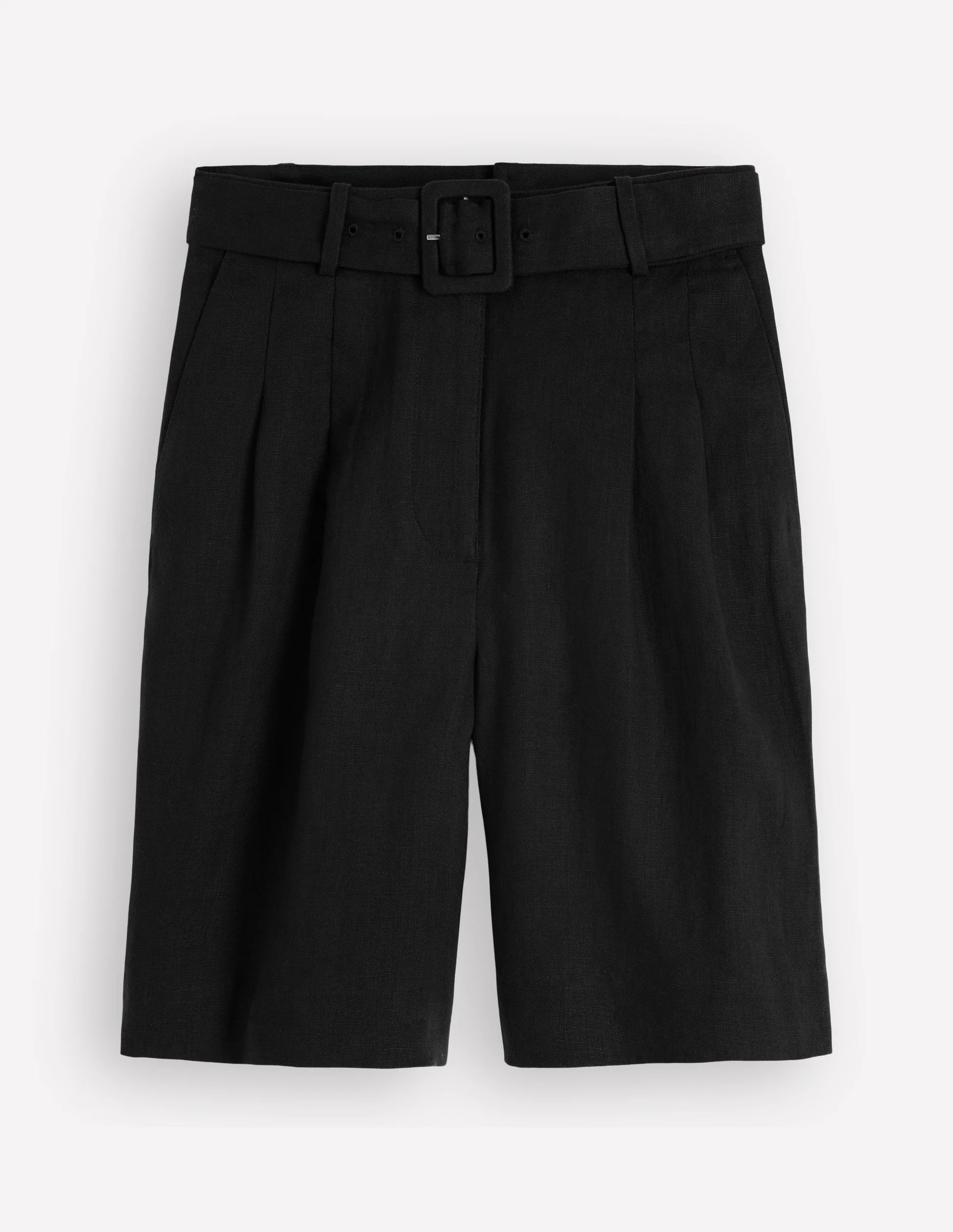 Chelsea Belted Linen Shorts-Black | Boden UK