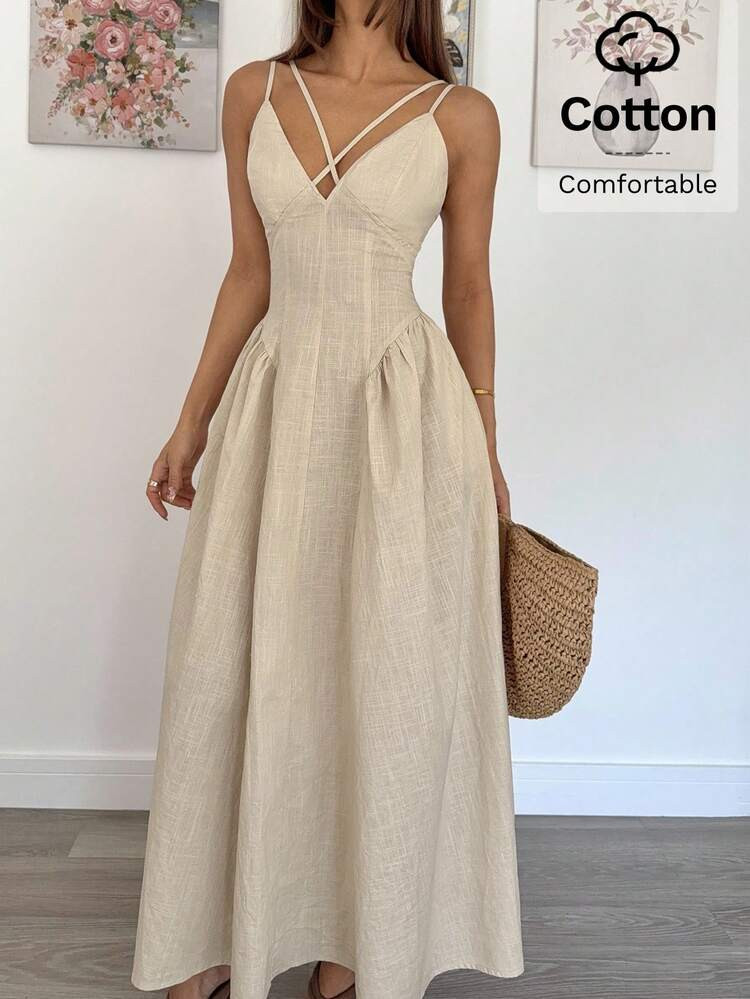 Siren Gaze Teacher Outfits For Women Waist A-Line Long Skirt Going Out Dress For Wedding Guest Butter Yellow Butter Yellow Dress Old Money Style Women Women's Solid Color Crossover Design Ruffle Elegant Dress Party Summer Vacation Casual Holiday Resort | SHEIN