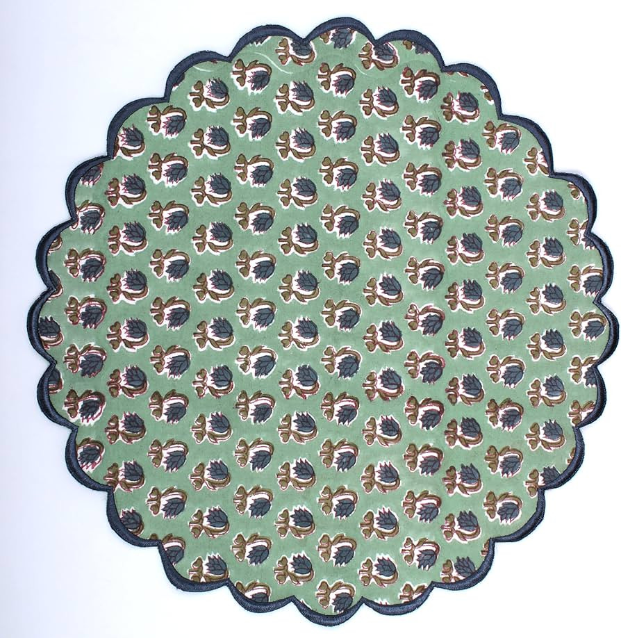 Ridhi Bo-ho Round Place Mat Double Layer Floral Cotton Washable Placemats 15" Round Embroidery Bl... | Amazon (US)