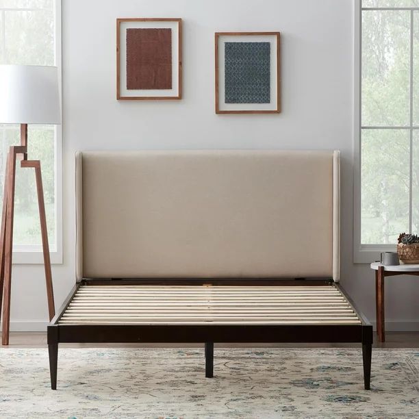 Rest Haven Linen Inspired Upholstered Wingback Platform Wood Bed, Full - Walmart.com | Walmart (US)