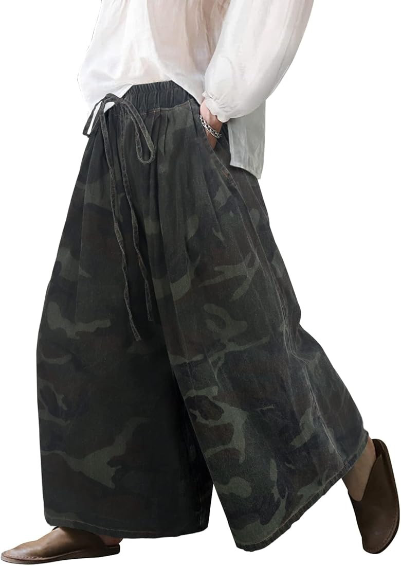 UQJE Women's Plus Size Wide Leg Baggy Jeans, Loose Elastic Waist Denim Pants with Deep Pockets, L... | Amazon (US)