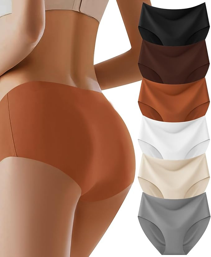 Womens Underwear Full Coverage No Show High Waisted Seamless Ladies Panties 6 Pack | Amazon (US)