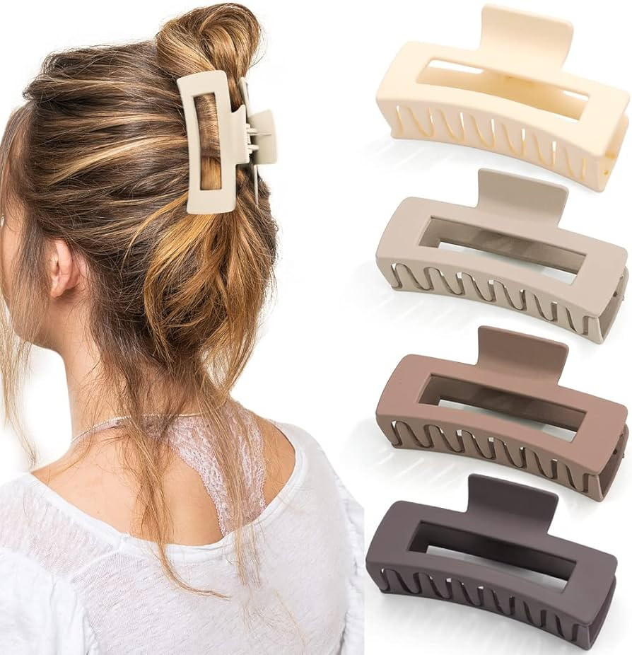 Canitor Hair Claw Clips for Women - 4 PCS Matte French Design Rectangular Barrette Banana Non-Sli... | Amazon (US)