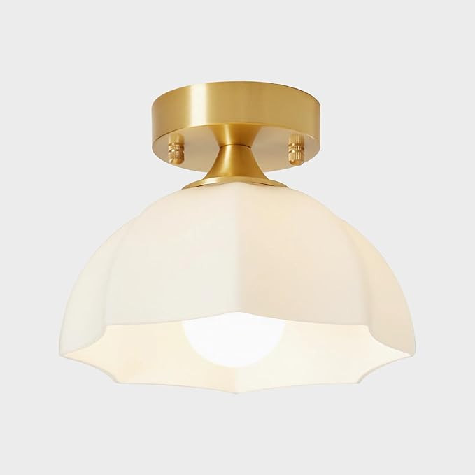 Mid Century Modern Gold Semi Flush Mount Ceiling Light Vintage Close to Ceiling Light White Milk ... | Amazon (US)