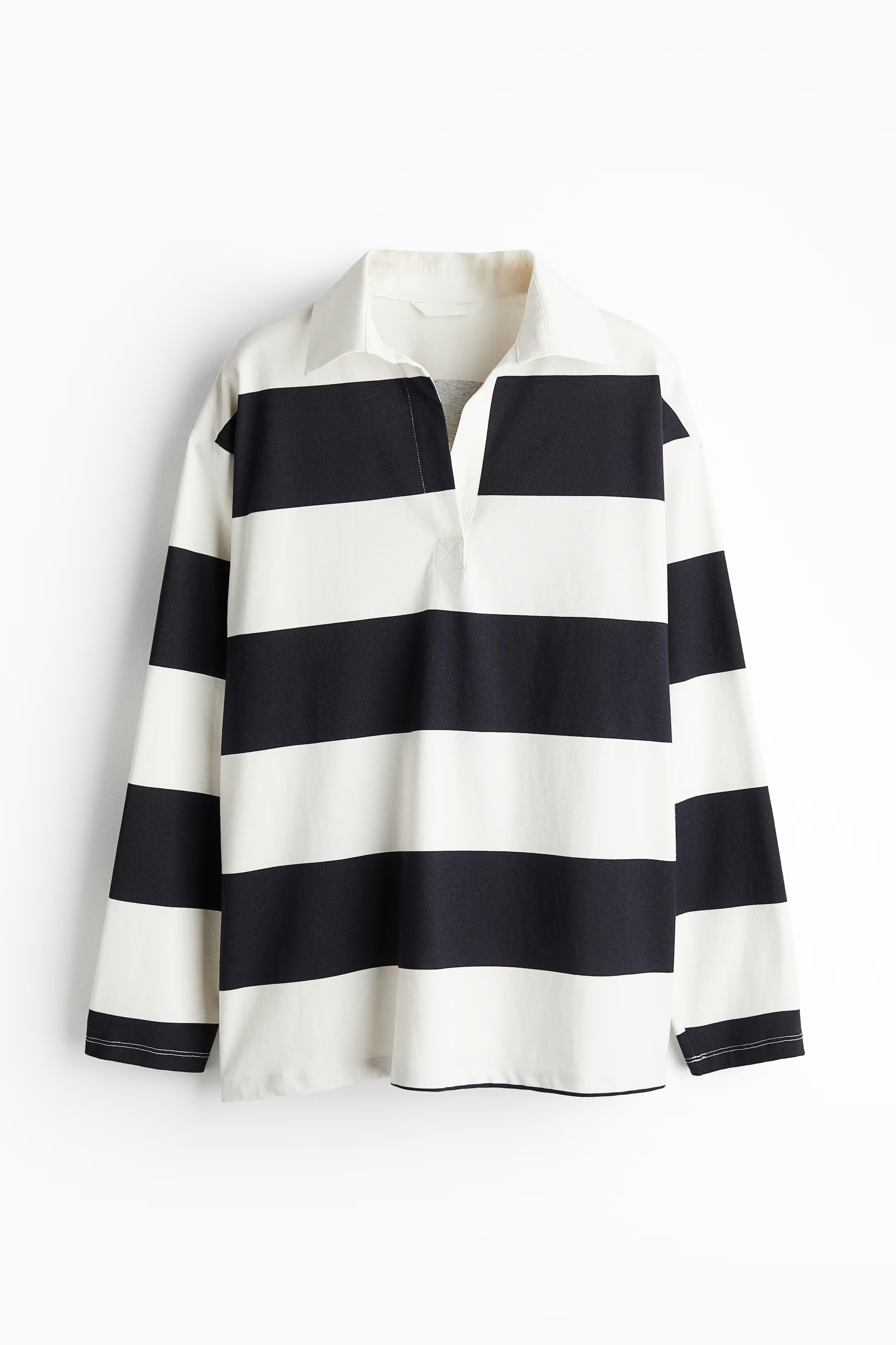 Loose-Fit Polo Shirt - V-neck - Long sleeve - Cream/black striped - Ladies | H&M US | H&M (US + CA)