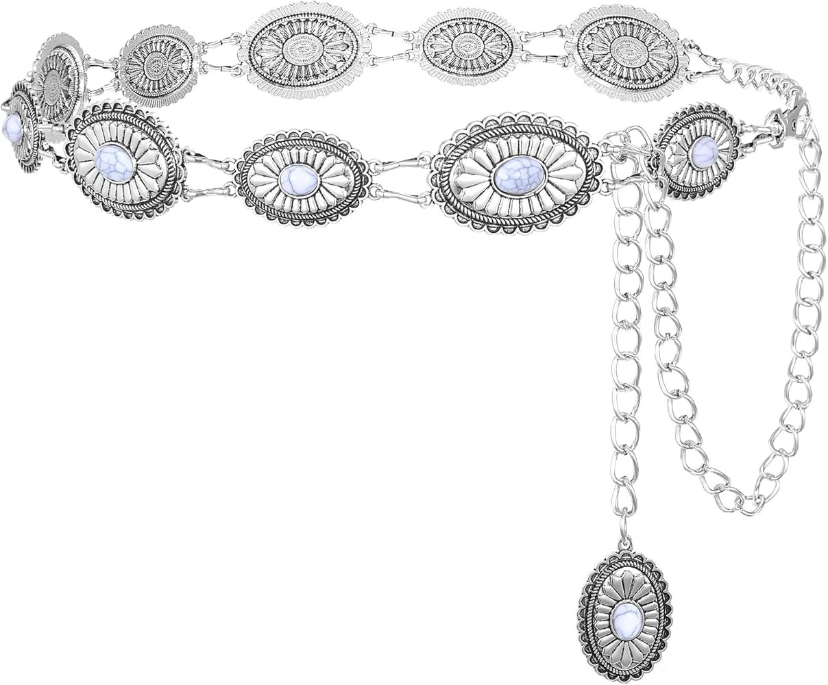 SANSTHS Western Metal Concho Belt for Women, Waist Chain Cowgirl Belt for Dresses Jeans Pants wit... | Amazon (US)