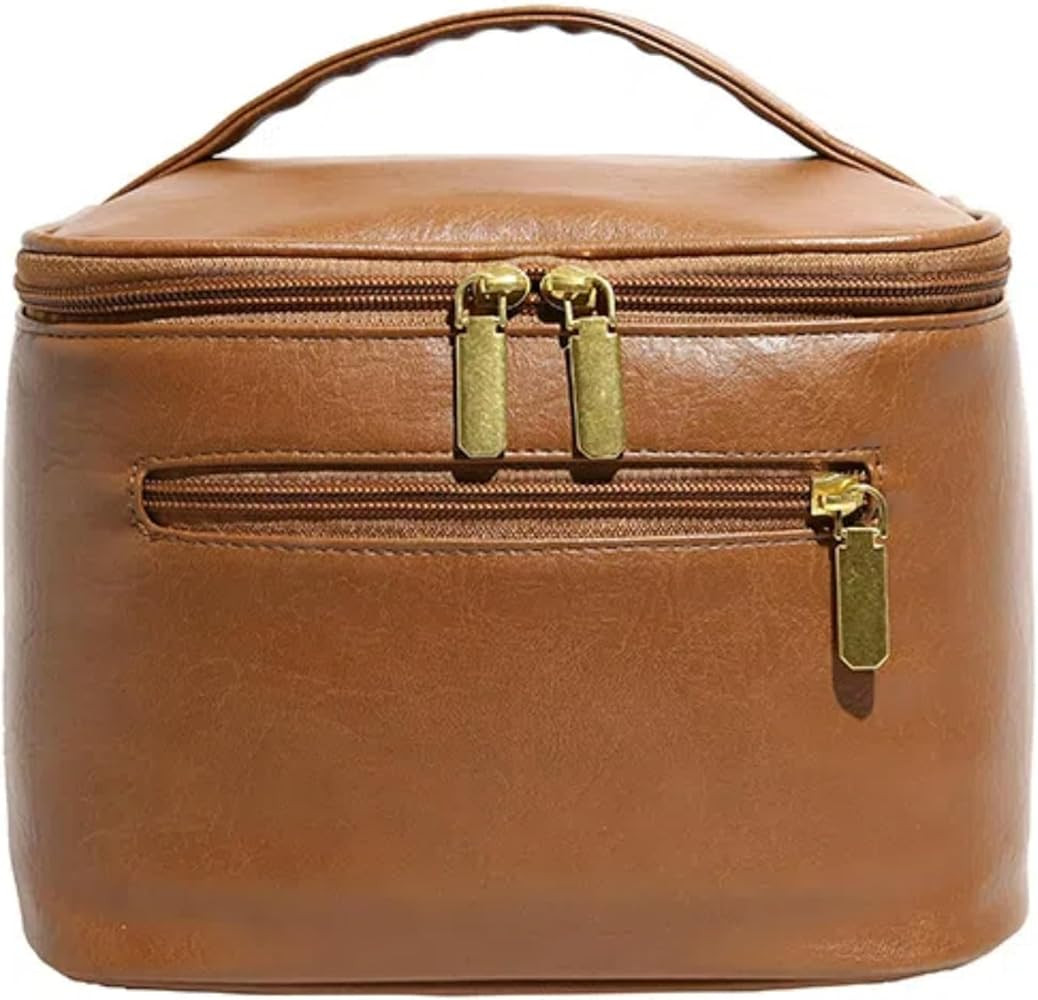 Western Vintage Makeup Bag Leather Cosmetic Bag Brown Makeup Bags & Cases Train Case Big Make up ... | Amazon (US)