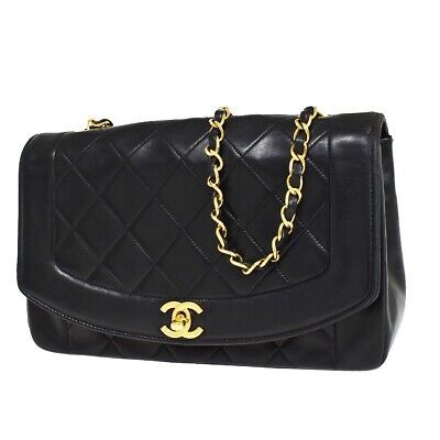 CHANEL CC Diana Matelasse 25 Chain Shoulder Bag Leather Black France 399LC264 | eBay US