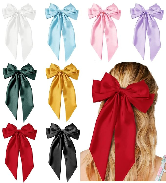 Hair Bows for Women Girls 8 PCS Hair Ribbon Bow Hair Clips with Long Tails Vintage Hair Accessori... | Amazon (US)