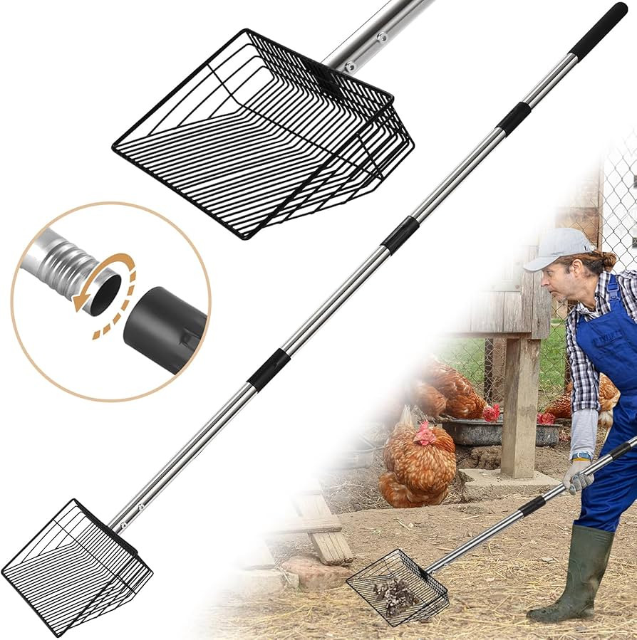 10inch Large Metal Chicken Poop Scooper, 24 to 68" Long Chicken Coop Litter Scoop with Stainless ... | Amazon (US)