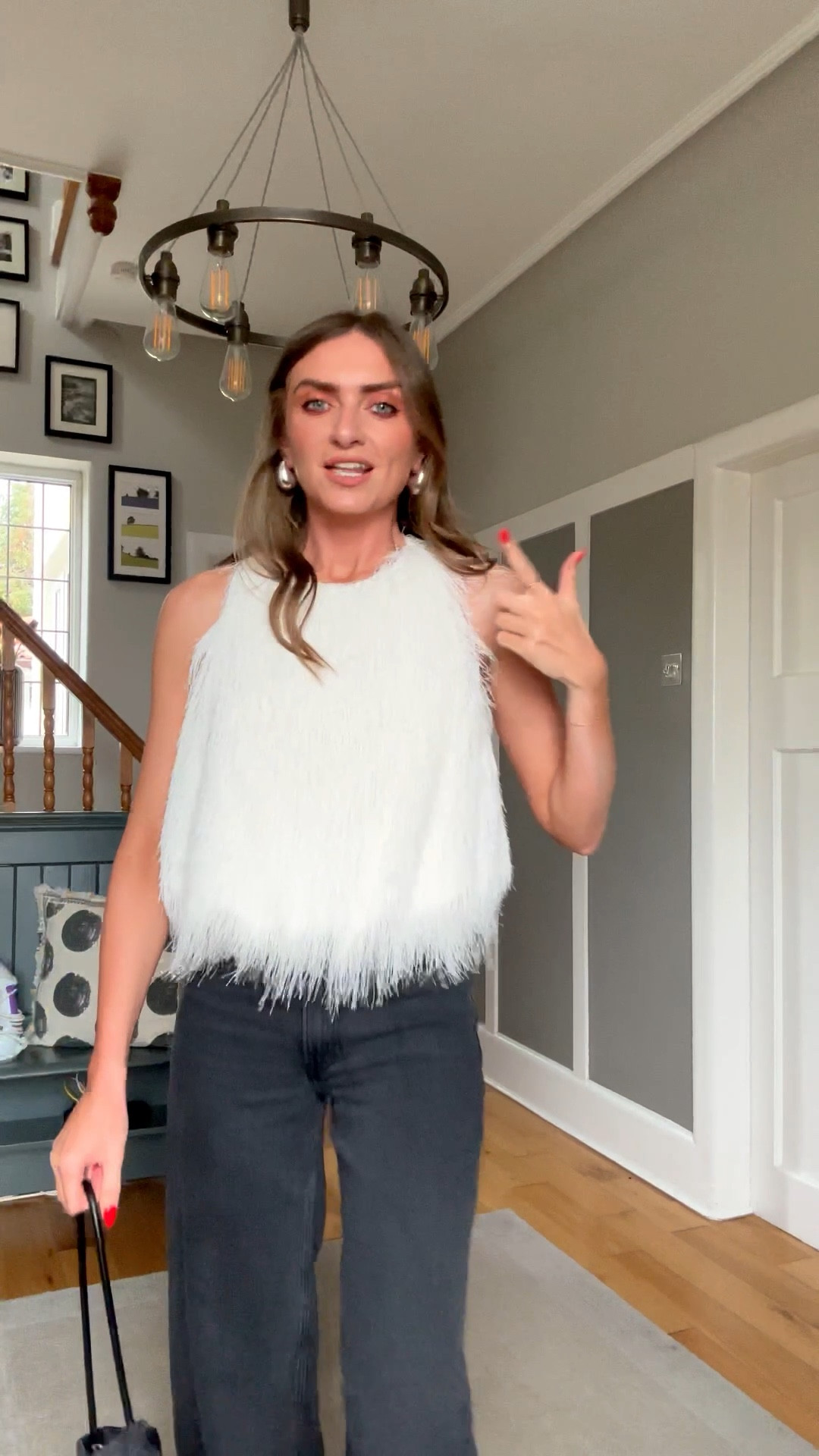 Small in the Zara fringed top
25 long in the jeans, I’m 5ft 6 
Currently 25% off and use the code: AFxLTK for an extra 15% off on top
M&S silver earrings, exact linked but limited in stock so similar also linked
Older Topshop silver heels
Older H&M bag but similar linked 