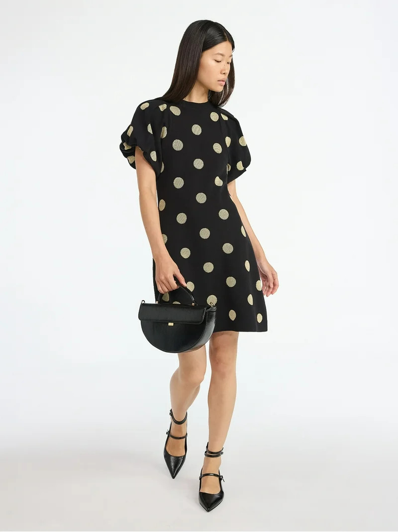 Scoop Women's and Women's Plus Sweater Dress with Puff Sleeves, Sizes XS-4X - Walmart.com | Walmart (US)