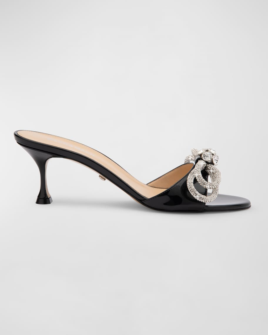 MACH & MACH Embellished Double Bow Patent Leather Mule Pumps | Neiman Marcus