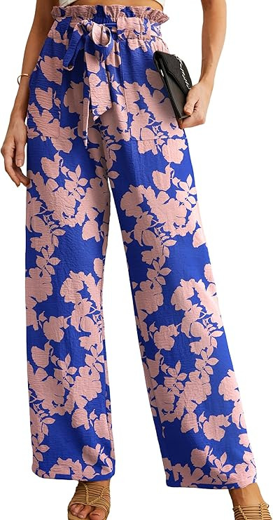 IWOLLENCE Women's Wide Leg Pants with Pockets High Waist Adjustable Knot Loose Casual Trousers Bu... | Amazon (US)