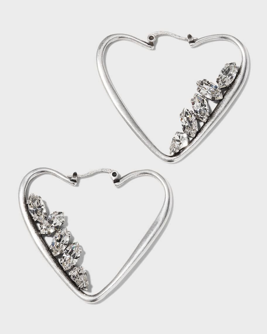 Saint Laurent Rhinestone Heart Hoop Earrings | Neiman Marcus