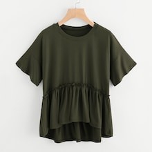 Drop Shoulder Dip Hem Smock Tee | ROMWE